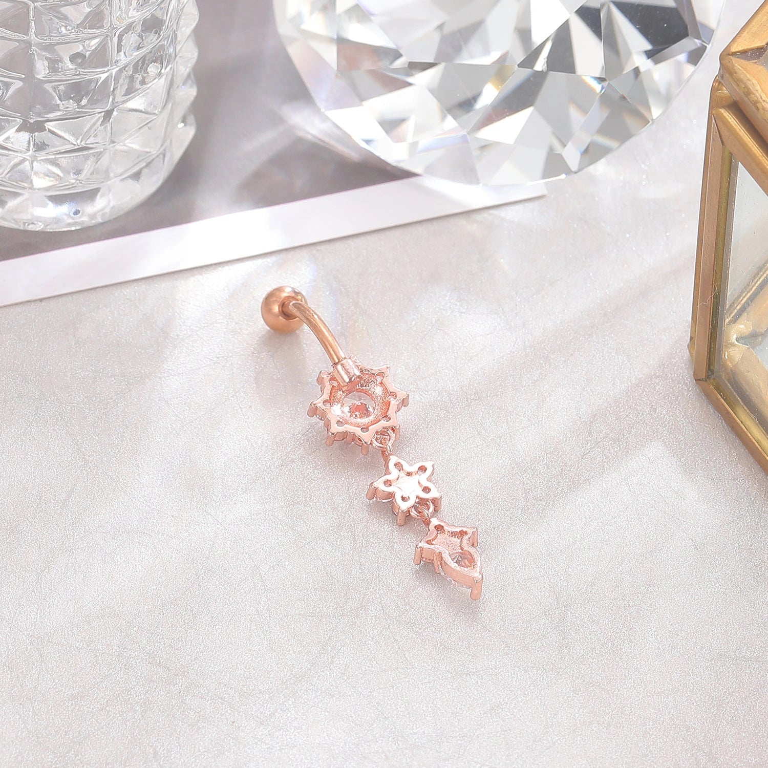 womens-crystal-ring-body-dangle-barbell-bar-belly-button-ring-rose-gold-back-display